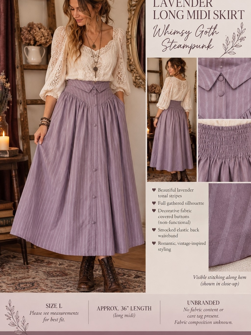 Romantic Lavender Long Midi Skirt Whimsy Goth Steampunk
